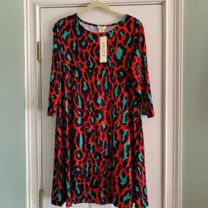 Yelete Leopard Print Red, Green, Black Dress Size XL NWT